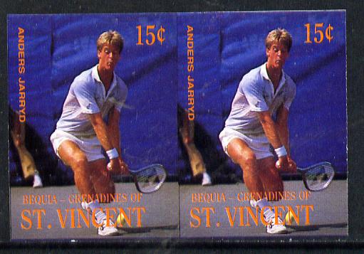 St Vincent - Bequia 1988 International Tennis Players 15c (Anders Jarryd) imperf horiz pair unmounted mint*, stamps on , stamps on  stamps on sport, stamps on personalities, stamps on tennis