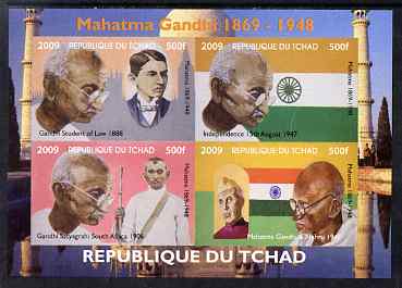 Chad 2009 Mahatma Gandhi imperf sheetlet containing 4 values unmounted mint. Note this item is privately produced and is offered purely on its thematic appeal. , stamps on , stamps on  stamps on personalities, stamps on  stamps on gandhi, stamps on  stamps on constitutions