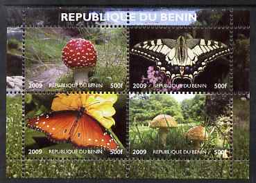 Benin 2009 Mushrooms and Butterflies #1 perf sheetlet containing 4 values unmounted mint. Note this item is privately produced and is offered purely on its thematic appeal , stamps on , stamps on  stamps on fungi, stamps on  stamps on butterflies