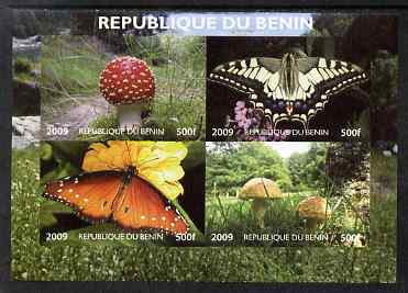 Benin 2009 Mushrooms and Butterflies #1 imperf sheetlet containing 4 values unmounted mint. Note this item is privately produced and is offered purely on its thematic appeal , stamps on , stamps on  stamps on fungi, stamps on  stamps on butterflies