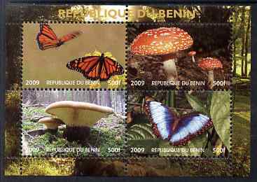 Benin 2009 Mushrooms and Butterflies #2 perf sheetlet containing 4 values unmounted mint. Note this item is privately produced and is offered purely on its thematic appeal , stamps on , stamps on  stamps on fungi, stamps on  stamps on butterflies