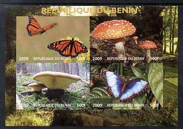 Benin 2009 Mushrooms and Butterflies #2 imperf sheetlet containing 4 values unmounted mint. Note this item is privately produced and is offered purely on its thematic appeal , stamps on , stamps on  stamps on fungi, stamps on  stamps on butterflies