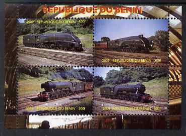 Benin 2009 Steam Locomotives perf sheetlet containing 4 values unmounted mint. Note this item is privately produced and is offered purely on its thematic appeal , stamps on , stamps on  stamps on railways