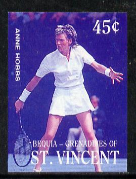 St Vincent - Bequia 1988 International Tennis Players 45c (Anne Hobbs) imperf progressive proof in blue & magenta only unmounted mint*, stamps on sport   personalities    tennis