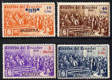 Ecuador 1939 the unissued Columbus 4 values overprinted MUESTRA (Specimen) with gum, stamps on , stamps on  stamps on columbus, stamps on  stamps on explorers, stamps on  stamps on personalities