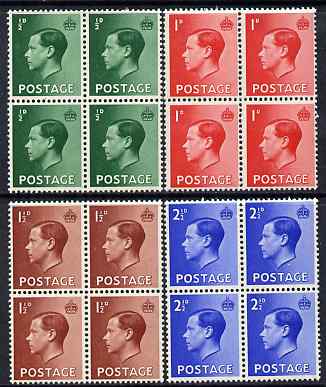 Great Britain 1936 KE8 set of 4 in blocks of 4 unmounted mint SG 457-60, stamps on , stamps on  ke8 , stamps on 
