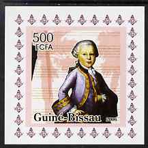 Guinea - Bissau 2006 Mozart #1 individual imperf deluxe sheet unmounted mint. Note this item is privately produced and is offered purely on its thematic appeal, stamps on , stamps on  stamps on personalities, stamps on  stamps on mozart, stamps on  stamps on music, stamps on  stamps on composers, stamps on  stamps on masonics, stamps on  stamps on masonry