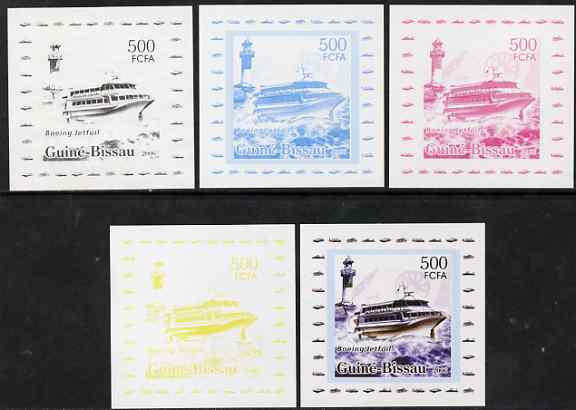 Guinea - Bissau 2006 Ships & Lighthouses #7 - Boeing Jet Foil individual deluxe sheet - the set of 5 imperf progressive proofs comprising the 4 individual colours plus all 4-colour composite, unmounted mint , stamps on , stamps on  stamps on ships, stamps on  stamps on lighthouses