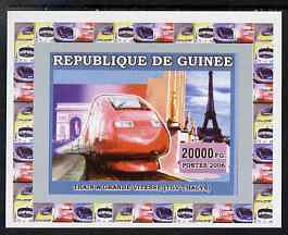 Guinea - Conakry 2006 High Speed Trains #2 - TGV individual imperf deluxe sheet unmounted mint. Note this item is privately produced and is offered purely on its thematic..., stamps on railways