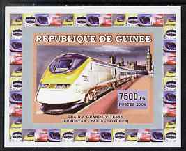 Guinea - Conakry 2006 High Speed Trains #3 - Eurostar Paris - London individual imperf deluxe sheet unmounted mint. Note this item is privately produced and is offered purely on its thematic appeal, stamps on , stamps on  stamps on railways