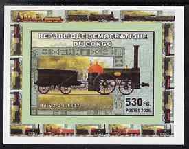 Congo 2006 Transport - British Steam Locos #1 - Bury 2-2-0 individual imperf deluxe sheet unmounted mint. Note this item is privately produced and is offered purely on it..., stamps on railways