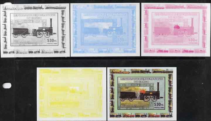 Congo 2006 Transport - British Steam Locos #1 - Bury 2-2-0 individual deluxe sheet - the set of 5 imperf progressive proofs comprising the 4 individual colours plus all 4-colour composite, unmounted mint , stamps on railways