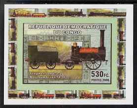 Congo 2006 Transport - British Steam Locos #2 - Stephenson 0-2-2 individual imperf deluxe sheet unmounted mint. Note this item is privately produced and is offered purely on its thematic appeal, stamps on , stamps on  stamps on railways