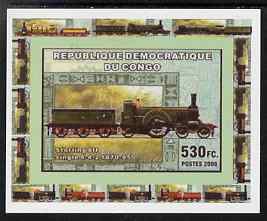 Congo 2006 Transport - British Steam Locos #3 - Stirling 8ft Single 4-2-2 individual imperf deluxe sheet unmounted mint. Note this item is privately produced and is offer..., stamps on railways