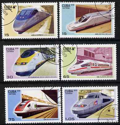 Cuba 2009 High Speed Trains perf set of 6 fine cto used, stamps on , stamps on  stamps on railways