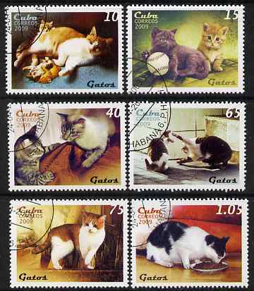 Cuba 2009 Domestic Cats perf set of 6 fine cto used, stamps on , stamps on  stamps on cats