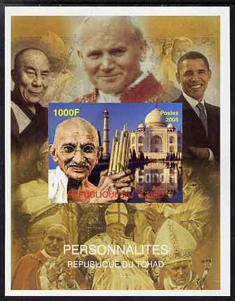 Chad 2008 Personalities - Mahatma Gandhi imperf s/sheet unmounted mint, stamps on , stamps on  stamps on personalities, stamps on  stamps on gandhi, stamps on  stamps on constitutions, stamps on  stamps on pope, stamps on  stamps on barack, stamps on  stamps on obama, stamps on  stamps on usa presidents, stamps on  stamps on 