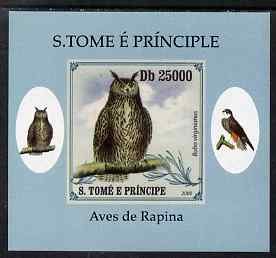 St Thomas & Prince Islands 2009 Raptors - Great Horned Owl individual imperf deluxe sheet unmounted mint. Note this item is privately produced and is offered purely on it..., stamps on birds, stamps on birds of prey, stamps on owls