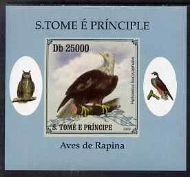 St Thomas & Prince Islands 2009 Raptors - Bald Eagle individual imperf deluxe sheet unmounted mint. Note this item is privately produced and is offered purely on its thematic appeal, stamps on , stamps on  stamps on birds, stamps on  stamps on birds of prey, stamps on  stamps on eagles