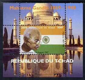Chad 2009 Mahatma Gandhi #2 individual perf deluxe sheet unmounted mint. Note this item is privately produced and is offered purely on its thematic appeal, stamps on personalities, stamps on gandhi, stamps on constitutions, stamps on flags