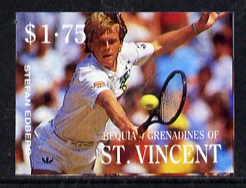 St Vincent - Bequia 1988 International Tennis Players $1.75 (Stefan Edberg) imperf progressive proof in 4 colours only (orange omitted leaving Country, name and value in ..., stamps on sport   personalities    tennis