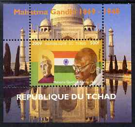 Chad 2009 Mahatma Gandhi #4 individual perf deluxe sheet unmounted mint. Note this item is privately produced and is offered purely on its thematic appeal, stamps on personalities, stamps on gandhi, stamps on constitutions, stamps on flags