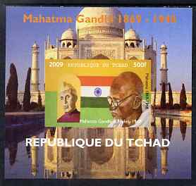Chad 2009 Mahatma Gandhi #4 individual imperf deluxe sheet unmounted mint. Note this item is privately produced and is offered purely on its thematic appeal, stamps on personalities, stamps on gandhi, stamps on constitutions, stamps on flags