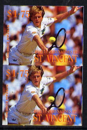 St Vincent - Bequia 1988 International Tennis Players $1.75 (Stefan Edberg) imperf vert pair unmounted mint*, stamps on sport, stamps on personalities, stamps on tennis