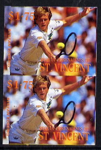 St Vincent - Bequia 1988 International Tennis Players $1.75 (Stefan Edberg) imperf vert pair unmounted mint*, stamps on , stamps on  stamps on sport, stamps on personalities, stamps on tennis