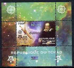 Chad 2009 Europa - Year of Astronomy #4 (Galileo) individual perf deluxe sheet unmounted mint. Note this item is privately produced and is offered purely on its thematic appeal, stamps on , stamps on  stamps on europa, stamps on  stamps on personalities, stamps on  stamps on space, stamps on  stamps on astronomy, stamps on  stamps on galileo