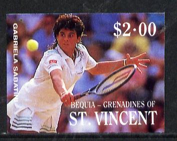 St Vincent - Bequia 1988 International Tennis Players $2 (Gabriela Sabatini) imperf progressive proof in 4 colours only (orange omitted leaving Country, name and value in..., stamps on sport   personalities    tennis