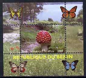 Benin 2009 Mushrooms and Butterflies #2 individual perf deluxe sheet unmounted mint. Note this item is privately produced and is offered purely on its thematic appeal, stamps on , stamps on  stamps on butterflies, stamps on  stamps on fungi