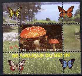 Benin 2009 Mushrooms and Butterflies #4 individual perf deluxe sheet unmounted mint. Note this item is privately produced and is offered purely on its thematic appeal, stamps on , stamps on  stamps on butterflies, stamps on  stamps on fungi