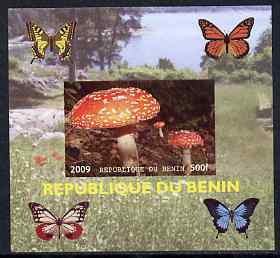 Benin 2009 Mushrooms and Butterflies #4 individual imperf deluxe sheet unmounted mint. Note this item is privately produced and is offered purely on its thematic appeal, stamps on , stamps on  stamps on butterflies, stamps on  stamps on fungi