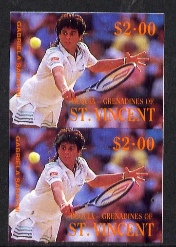 St Vincent - Bequia 1988 International Tennis Players $2 (Gabriela Sabatini) imperf vert pair unmounted mint*, stamps on , stamps on  stamps on sport, stamps on personalities, stamps on tennis