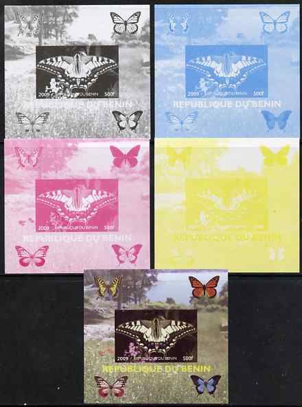 Benin 2009 Butterflies #1 individual deluxe sheet - the set of 5 imperf progressive proofs comprising the 4 individual colours plus all 4-colour composite, unmounted mint , stamps on , stamps on  stamps on butterflies, stamps on  stamps on 