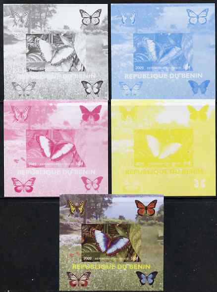 Benin 2009 Butterflies #2 individual deluxe sheet - the set of 5 imperf progressive proofs comprising the 4 individual colours plus all 4-colour composite, unmounted mint..., stamps on butterflies, stamps on 