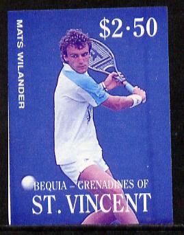 St Vincent - Bequia 1988 International Tennis Players $2.50 (Mats Wilander) imperf progressive proof in blue & magenta only unmounted mint*, stamps on sport   personalities    tennis