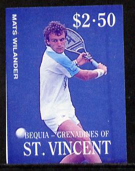 St Vincent - Bequia 1988 International Tennis Players $2.50 (Mats Wilander) imperf progressive proof in blue & magenta only unmounted mint*, stamps on , stamps on  stamps on sport   personalities    tennis