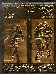 Zambia 1984 Los Angeles Olympic Games 90n imperf embossed in 22k gold foil showing Sprinting & Boxing unmounted mint