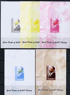 Angola 1999 Great People of the 20th Century - Martin Luther King souvenir sheet (JFK & Mother Teresa in background) - the set of 5 imperf progressive proofs comprising various 2-colour combinations plus all 4-colour composite, unmounted mint , stamps on personalities, stamps on constitutions, stamps on kennedy, stamps on millennium, stamps on human rights