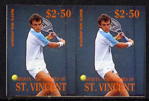 St Vincent - Bequia 1988 International Tennis Players $2.50 (Mats Wilander) imperf horiz pair unmounted mint*, stamps on , stamps on  stamps on sport, stamps on personalities, stamps on tennis