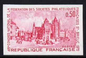 France 1972 45th French Federation of Philatelic Societies imperf unmounted mint, as SG 1968 (Yv 1718), stamps on religion, stamps on catherdrals, stamps on postal