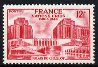 France 1948 UN Assembley, Paris 12f carmine (from set of 2) unmounted mint, SG 1040, stamps on , stamps on  stamps on united nations