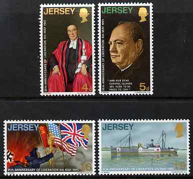 Jersey 1970 25th Anniversary of Liberation perf set of 4 unmounted mint, SG 34-37, stamps on , stamps on  stamps on ships, stamps on  stamps on flags, stamps on  stamps on churchill