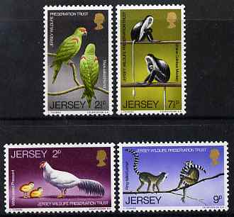 Jersey 1971 Wildlife (1st series) perf set of 4 unmounted mint, SG 57-60, stamps on , stamps on  stamps on birds, stamps on  stamps on pheasant, stamps on  stamps on parrots, stamps on  stamps on monkeys, stamps on  stamps on lemurs