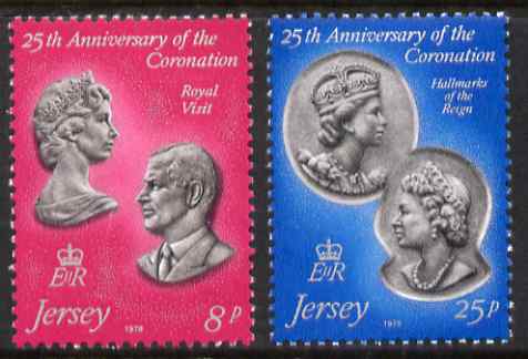 Jersey 1978 25th Anniversary of Coronation perf set of 2 unmounted mint, SG 195-96, stamps on , stamps on  stamps on royalty