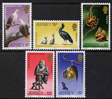 Jersey 1979 Wildlife Preservation Trust (3rd series) perf set of 5 unmounted mint, SG 217-21, stamps on animals, stamps on apes, stamps on birds, stamps on bats