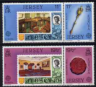 Jersey 1983 Europa - Great Works of Human Genius perf set of 4 in se-tenant pairs unmounted mint, SG 310-13, stamps on stamp on stamp, stamps on europa