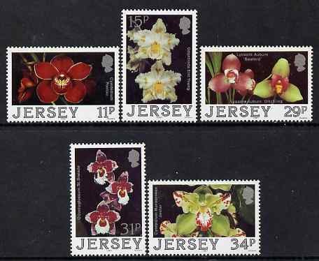 Jersey 1988 Jersey Orchids (2nd series) perf set of 5 unmounted mint, SG 433-37, stamps on , stamps on  stamps on flowers, stamps on  stamps on orchids